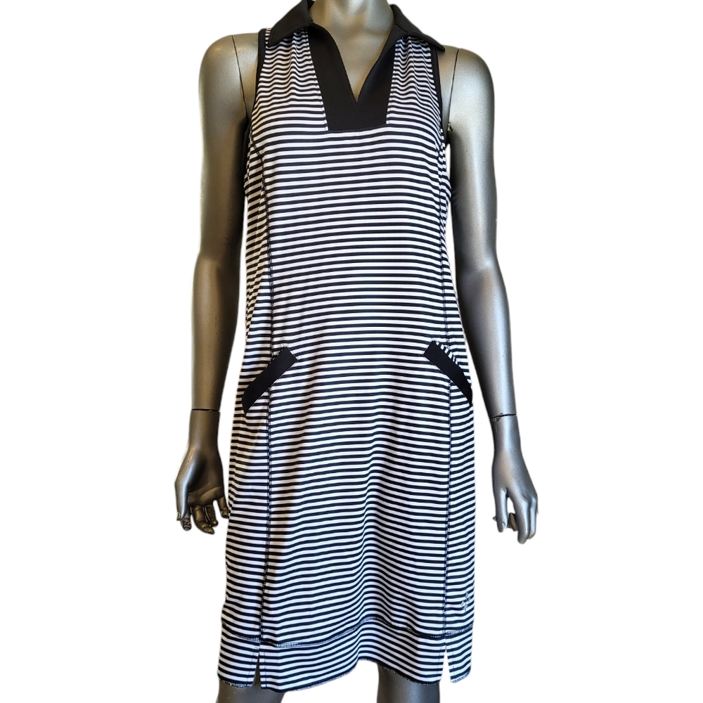 391. Jofit Athletic B&W Striped Dress - Size Large